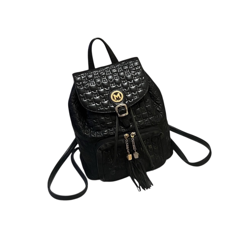 Metro City Vintage Black Quilted Leather Chain Textured Woman’s Luxury Backpack